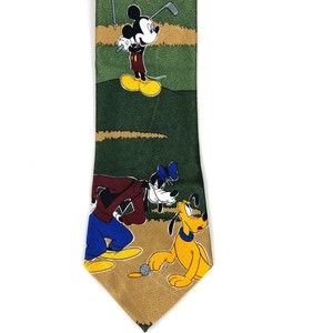 Mickey Unlimited Tie MICKEY MOUSE PLUTO GOOFY Golf Necktie Made In Korea 4x56"